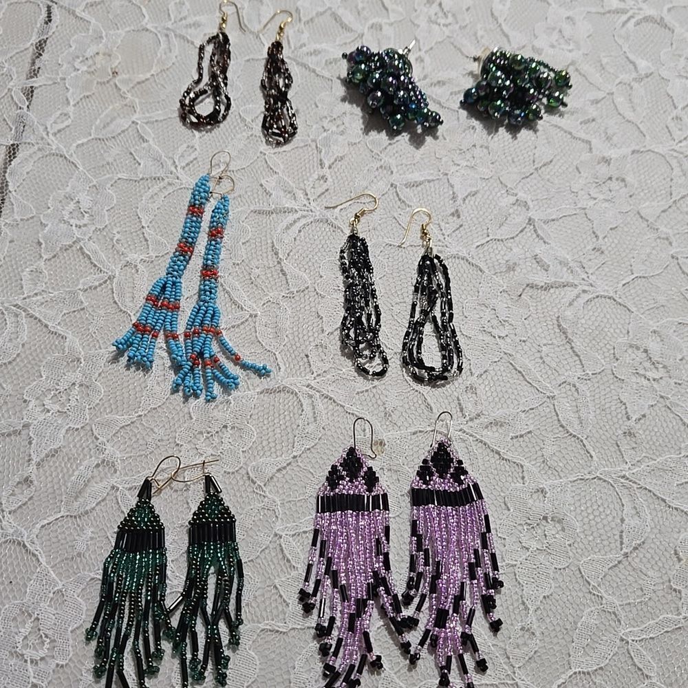 Western Earrings Bundle of 6 Jewelry Lot Small Beaded Dangle Tribal Southwestern